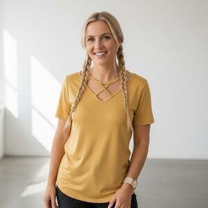 Elegant Mustard Short Sleeve Top